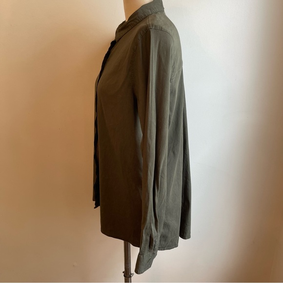 Eileen Fisher Linen Button Down Long Sleeve Shirt Khaki Green Lagenlook Medium - Picture 6 of 8